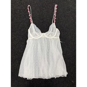 Y2K Escante Fairycore White Polka Dot Babydoll Slip with Floral Straps size Med